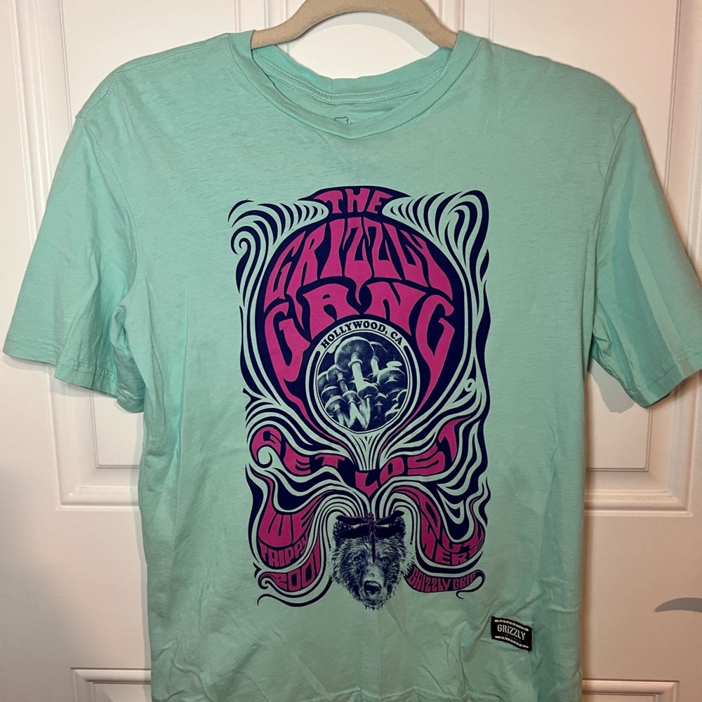 Grizzly Grip tape Mint Green Graphic Tee with Purple Design